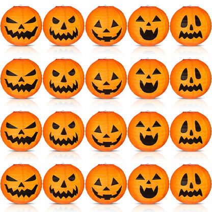 Retisee 20 Pcs 8 Inch Halloween Pumpkin Paper Lantern Halloween Jack O Lantern Paper Lantern Orange Pumpkin Lantern for Halloween Party Halloween Pumpkin Hanging Paper Lantern for Indoor Outdoor Decor