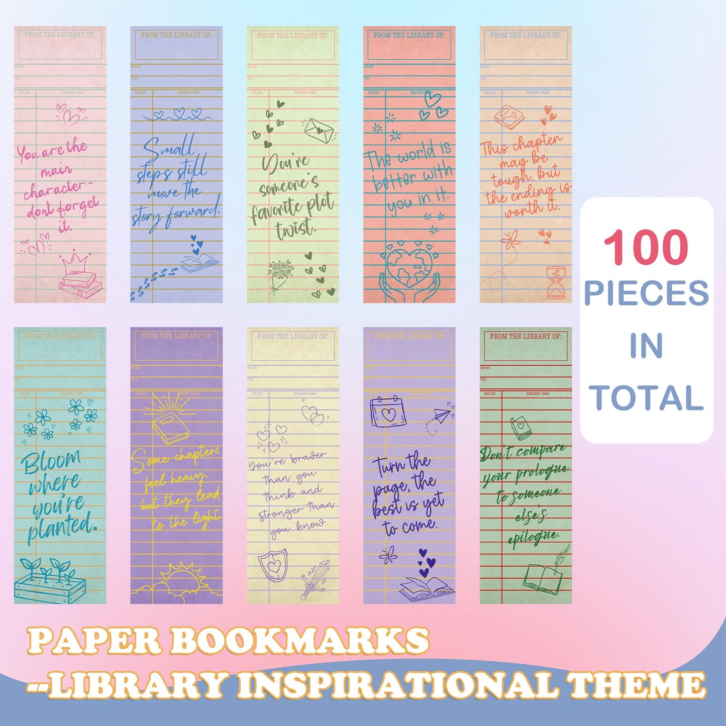 Zaamwoyy 100 Pcs Vintage Library Paper Bookmarks, Inspirational Quotes Aesthetic Bookmarks Bulk, Cute Handwritten Book Mark for Women Man Reading Lovers Students Teachers Office Workers Gift