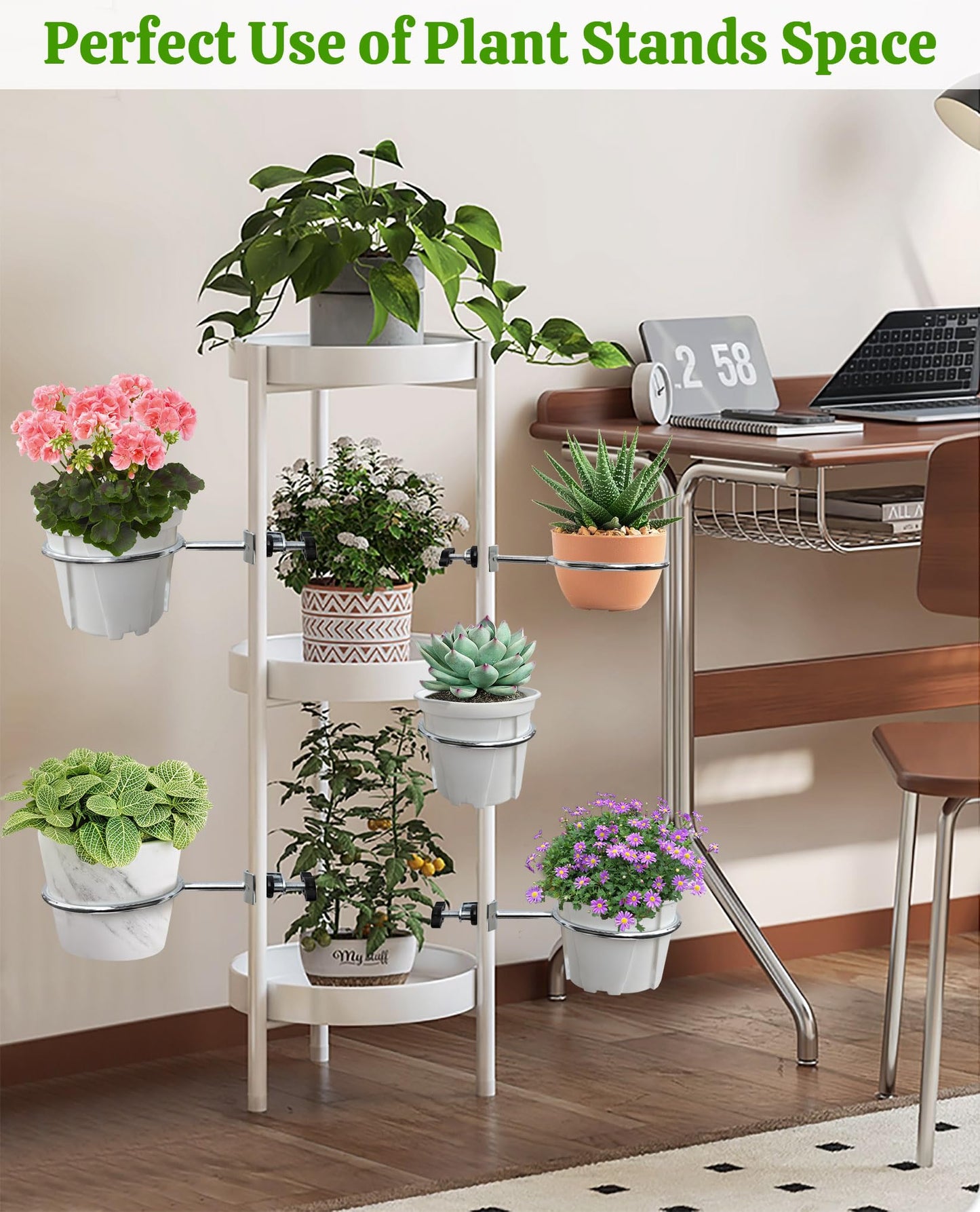 Adjustable Plant Shelf for Plant Stands - 5 Pack Flower Stand for Lamp Post, Plant Stands, Balcony Rail, Metal Plant Stand Indoor Outdoor Fits Poles Under 2cm in Diameter (Plant Holder 9/11/12cm)