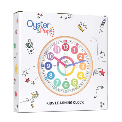 Oyster&Pop Kids Clock - Silent 10" Pastel Analog Learning Wall Clock - Award-Winning Telling Time Teaching Clock for Kids - Bedrooms Homeschool & Classrooms - Includes eBook