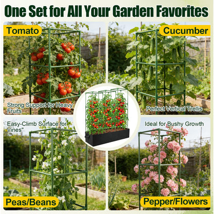 BobbleT 3 Pack Heavy Duty Tomato Cages with 86 Gallon Grow Bag, 41" Adjustable Tomato Trellis for Raised Garden Bed, Sturdy Square Plant Support for Climbing Vegetables, Cucumbers & Garden Plants