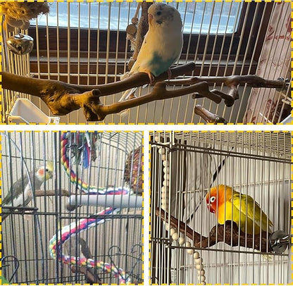 PINVNBY Parrot Perches Natural Birds Stand Wild Grape Stick Grinding Paw Climbing Wood Cage Accessories and Toy for Parakeet, Lovebirds,Budgies,Cockatiels and Finches