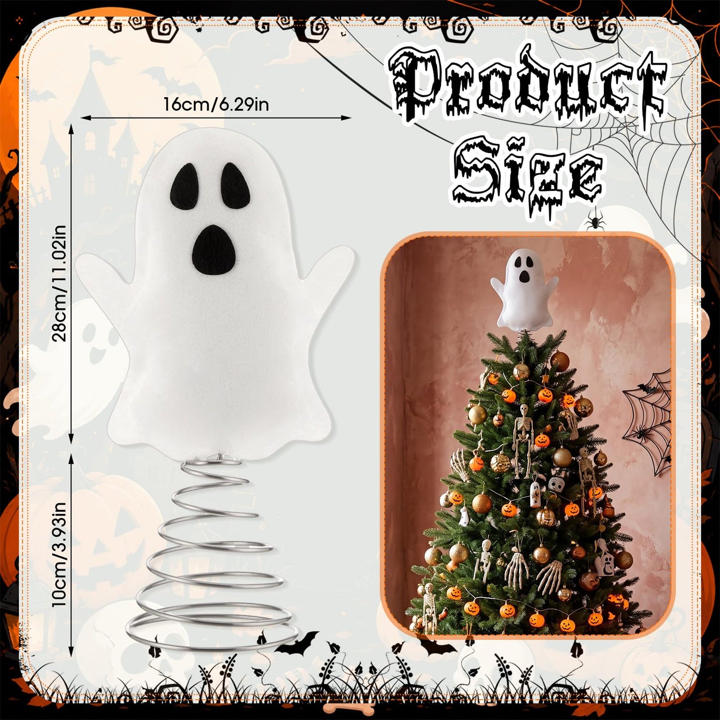 Gejoy 1 Set Halloween Miniature White Ghost Tree Topper Includes Spring Base 4 Inch Tree Ornaments Gift for Colleagues Neighbors Home Halloween Party DIY Decorations