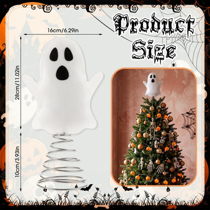 Gejoy 1 Set Halloween Miniature White Ghost Tree Topper Includes Spring Base 4 Inch Tree Ornaments Gift for Colleagues Neighbors Home Halloween Party DIY Decorations
