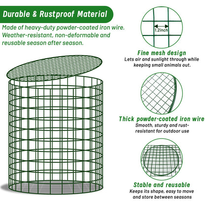 Convivium Plant Protectors from Animals 6 Packs, 13 x 12 in Metal Chicken Wire Cloche Plant Cages for Outdoor Plants, Garden Fencing Animal Barrier with Detachable Dome Lid, Stakes & Zip Ties