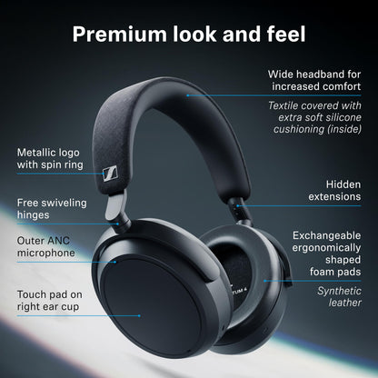 Sennheiser MOMENTUM 4 Wireless Noise Cancelling Headphones - Bluetooth Headset for Crystal-Clear Calls, Adaptive Noise Cancellation, Over-Ear Headphones, 60h Battery Life, Folding Design, Black/Copper
