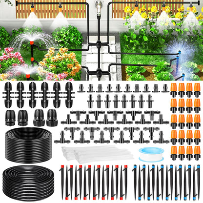 260FT Drip Irrigation System Kit, Automatic Drip Irrigation Kit with 1/2 inch Hose 1/4 inch Distribution Tubing and Accessories for Greenhouse, Yard, Lawn