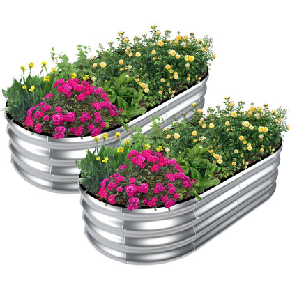 SnugNiture Galvanized Raised Garden Bed Outdoor, 2 Pcs 4x2x1ft Oval Metal Planter Box for Planting Plants Vegetables, Silver