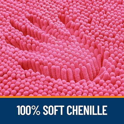 OLANLY Bathroom Rugs 35x24, Extra Soft Absorbent Chenille Bath Rugs, Rubber Backing Quick Dry, Machine Washable Bath Mats for Bathroom Floor, Tub and Shower, Home Decor Accessories, Hot Pink