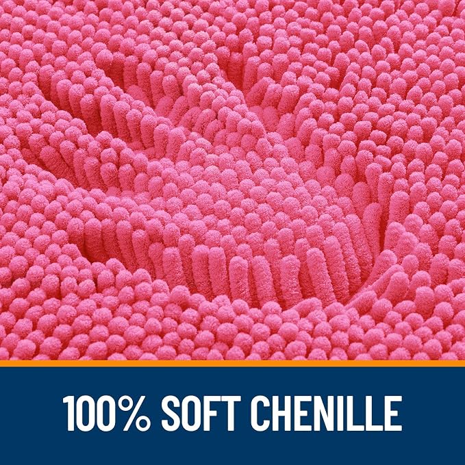 OLANLY Bathroom Runner Rugs 47x24, Soft Absorbent Chenille Bath Rugs, Rubber Backing Quick Dry, Machine Washable Long Bath Mats for Bathroom Floor, Tub and Shower, Home Decor Accessories, Hot Pink