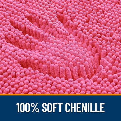 OLANLY Bathroom Rugs 30x18, Extra Soft Absorbent Chenille Bath Rugs, Rubber Backing Quick Dry, Machine Washable Bath Mats for Bathroom Floor, Tub and Shower, Home Decor Accessories, Hot Pink