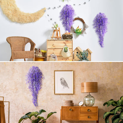 Mudder 3 Packs LED Artificial Hanging Plants, 3.6 ft Fake Hanging Plant, Ivy Vine Fake Leaves Greeny Chain Wall Home Room Garden Wedding Garland Outside Decor (Basket Not Included) (Purple Vine)
