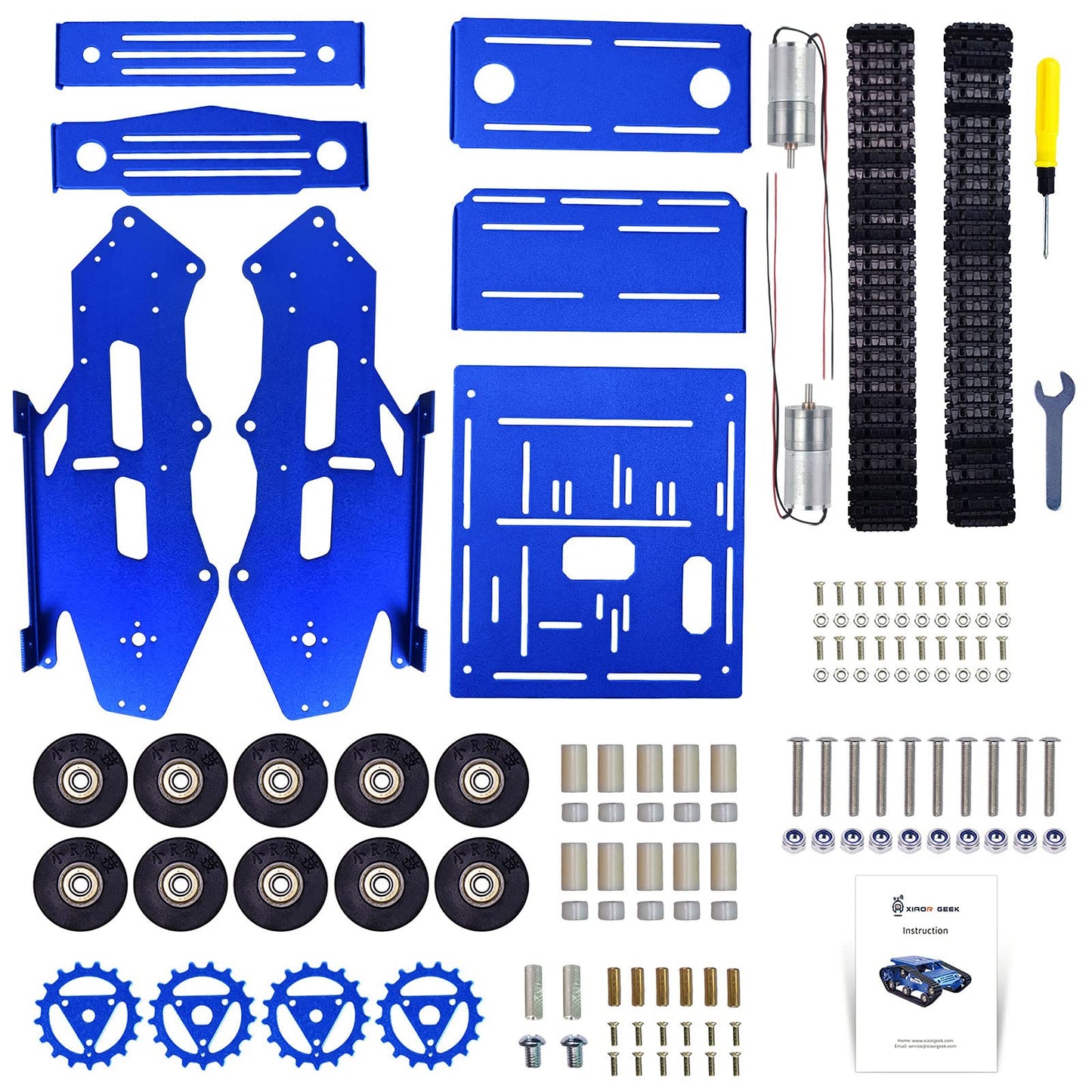 XiaoR Geek Smart Robot Car Chassis Kit Aluminum Alloy Big Tank Chassis with 2WD Motors for Jetson Nano/Raspberry Pi/Arduino DIY STEM Education Projects and ROS Research (Blue, with DC Motor)