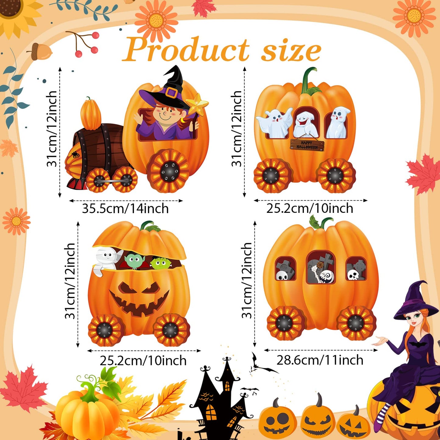 Shellwei 4 Pcs Thanksgiving Pumpkin Yard Outdoor Decor Skeleton Train Yard Signs Autumn Harvest Decorations for Lawn Outdoor Garden Farmhouse Home Thanksgiving Party Decor(Pumpkin,Yellow)