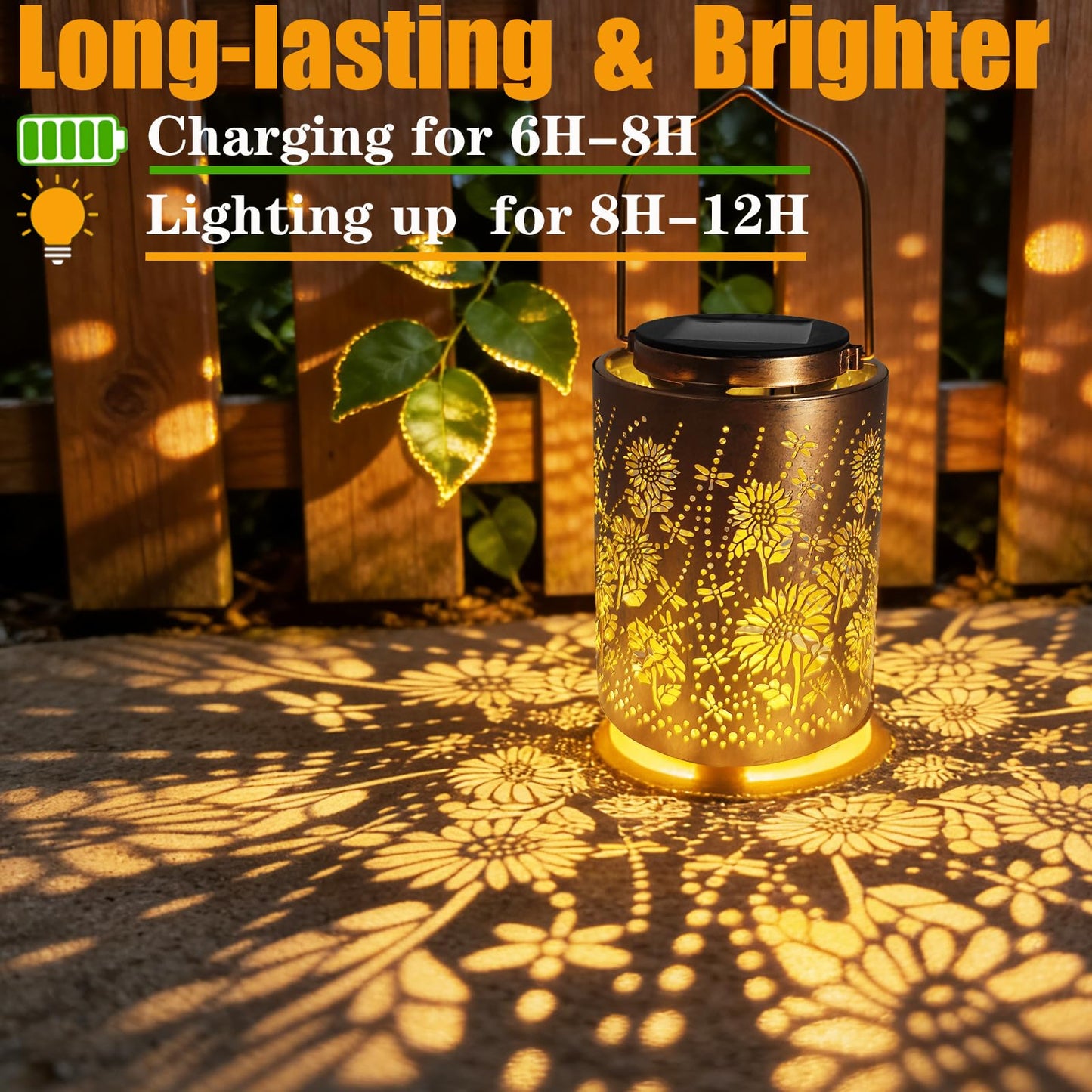 Merrytech Sunflower & Dragonfly Birthday Gifts for Mom Women Grandma - Hanging Solar Lanterns Outdoor Waterproof,Metal Garden Decor Outside Gardening Gifts,Decorations Yard Art Lights for Patio Lawn
