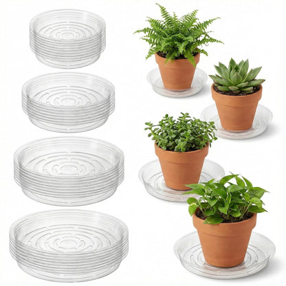Kingrol 40 Pack Plant Saucers for Pots, 4 Sizes Plant Drip Trays (6/8/10/12 Inch), Lightweight Flexible PET Plant Pot Saucer for Indoor Outdoor Plants, Clear Flower Pot Tray