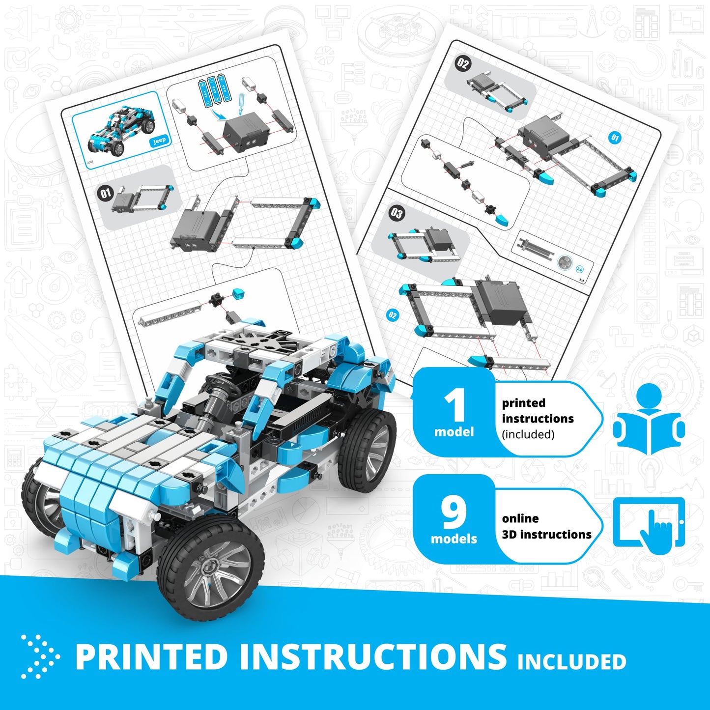 Engino: Inventor Motorized Series - Offroader - 10-In-1 Multimodel, Toy Vehicle Brick Building Set, Rack-Pinion Mechanism, Snap Assembly, STEM, Kid 9+