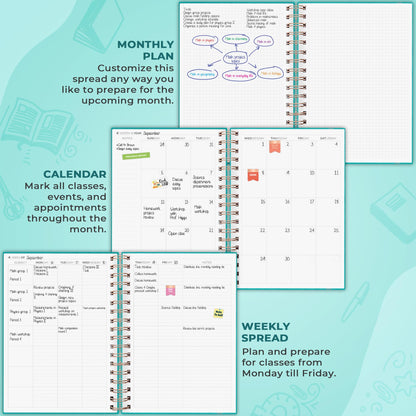 Clever Fox Teacher Planner Spiral – School Year Planner with Calendars & Lesson Plans – Teacher Plan Book for Classroom & Homeschool Organization - Undated, 7.9x10″ (Turquoise)