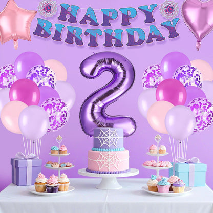 37pcs Ghost Spider Birthday Decorations-Purple Number Balloon,Happy Birthday Banner,Pink/Purple Balloons,Ghost Spider Theme Birthday Decor for HappyBirthday Party (Spider-Purple-2nd)