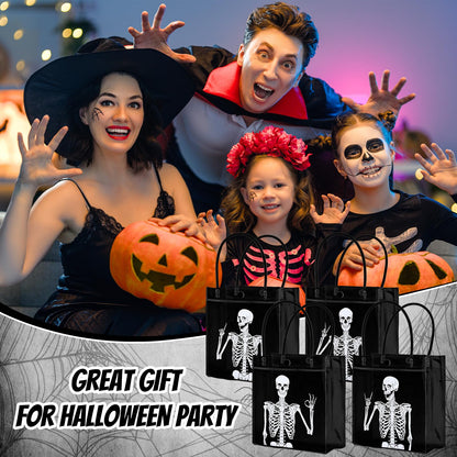 Whaline 12 Pcs Halloween Skeleton PVC Gift Bags Black White Skeleton Party Favor Bags with Handles Day of the Dead Reusable Clear Treat Tote Bag for Trick or Treat Holiday Birthday Party Supplies