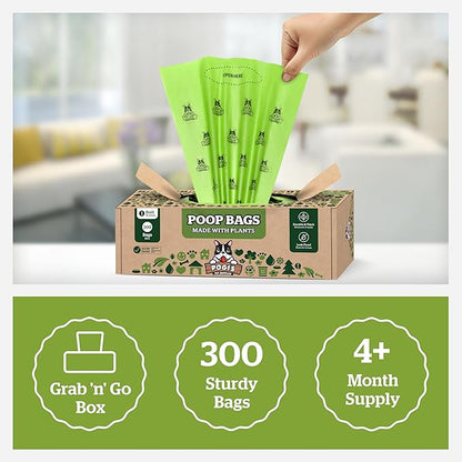 Pogi's Compostable Poop Bags for Home & Yard – Leak-Proof, Extra-Large, Made with Plants (Single Roll, 300-Count)