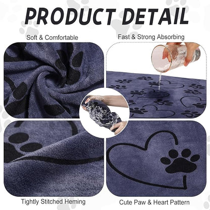 Fanfanwin 4 Pcs Dog Bath Towels Microfiber Drying Dog Towel Absorbent Pet Heart Paw Towels for Medium Dogs Puppy Cats Pets Shower(Gray)