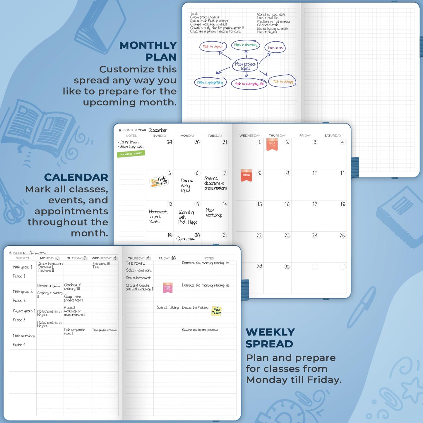 Clever Fox Teacher Planner – School Year Planner with Calendars & Lesson Plans – Teacher Plan Book for Classroom & Homeschool Organization - Undated, A5 Size, Hardcover (Mystic Blue)