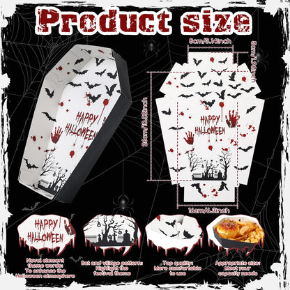 Mumufy 36 Pieces Summer Halloween Paper Tray Disposable Coffin Bowl for Treat Candy Snack Spooky Goth Food Holder Trays for Halloween Party Supplies 10.24 x 6.3 x 1.9 Inches