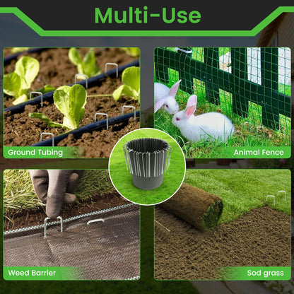 200 Pack 6 Inch Landscape Staples + 1 Hook 11 Gauge Heavy Duty Galvanized Garden Stakes, U-Shaped Ground Pins for Weed Barrier Fabric, Drip Irrigation Tubing, Sod, Lawn & Christmas Outdoor Decorations