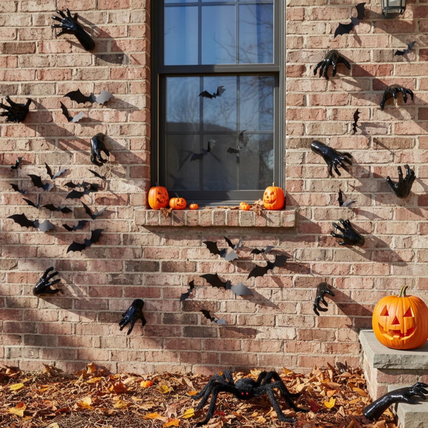 WinnerWhy 38 Pcs Halloween Wall Decor Set, Include Wall Mounted Creepy Reaching Hands Spiders Bats Stickers for Window Door Indoor Outdoor DIY Scary Decorations