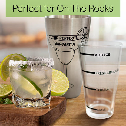 The Perfect Margarita | Easy to Use Margarita Cocktail Shaker Kit | Single & Double Recipes | No Jiggers or Measuring Tools Needed | Bartender Quality Shaker and Hand Juicer | Home Bar Accessories