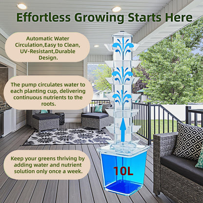 LnzyGarden 35-Pod Hydroponic Growing Tower for Indoor & Outdoor Gardening, 7-Layer Vertical Garden System with Smart Timer Watering, Beginner-Friendly Herb & Vegetable Planter