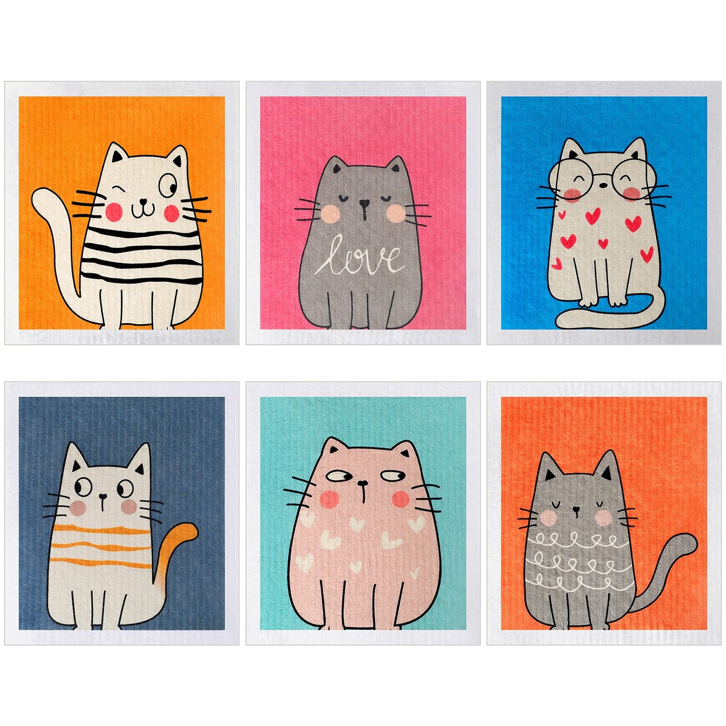 Patelai 6 Pieces Cat Swedish Kitchen Dish Towels Kitchen Cloths Reusable Sponge Cleaning Absorbent Dish Cloth No Odor Cat Hand Towel Quick Drying Washable Cleaning Wipes
