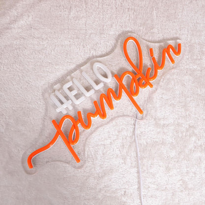 Hello Pumpkin Neon Light Sign Fall LED Wall Decor with Glowing Orange Pumpkin Neon Signs for Autumn Thanksgiving Halloween or Spooky Party Decoration - Home Bar Café Window Light