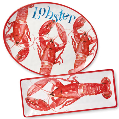 Beach House Lobster Melamine 2-Piece Platter Set – Shatterproof, Chip-Resistant, Lightweight & Dishwasher-Safe