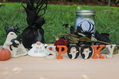 Blossom Bucket Halloween Ghost with Black Cats and Pumpkin Figurine, Same Sheet Different Day Design