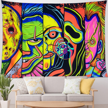 ARTCREATOR Black Light Art Halloween Wall Decor Trippy Blacklight Horror Face Tapestry, UV Reactive Tapestries Glow in The Dark Party Tapestry for Bedroom, Living Room (59" x 78")