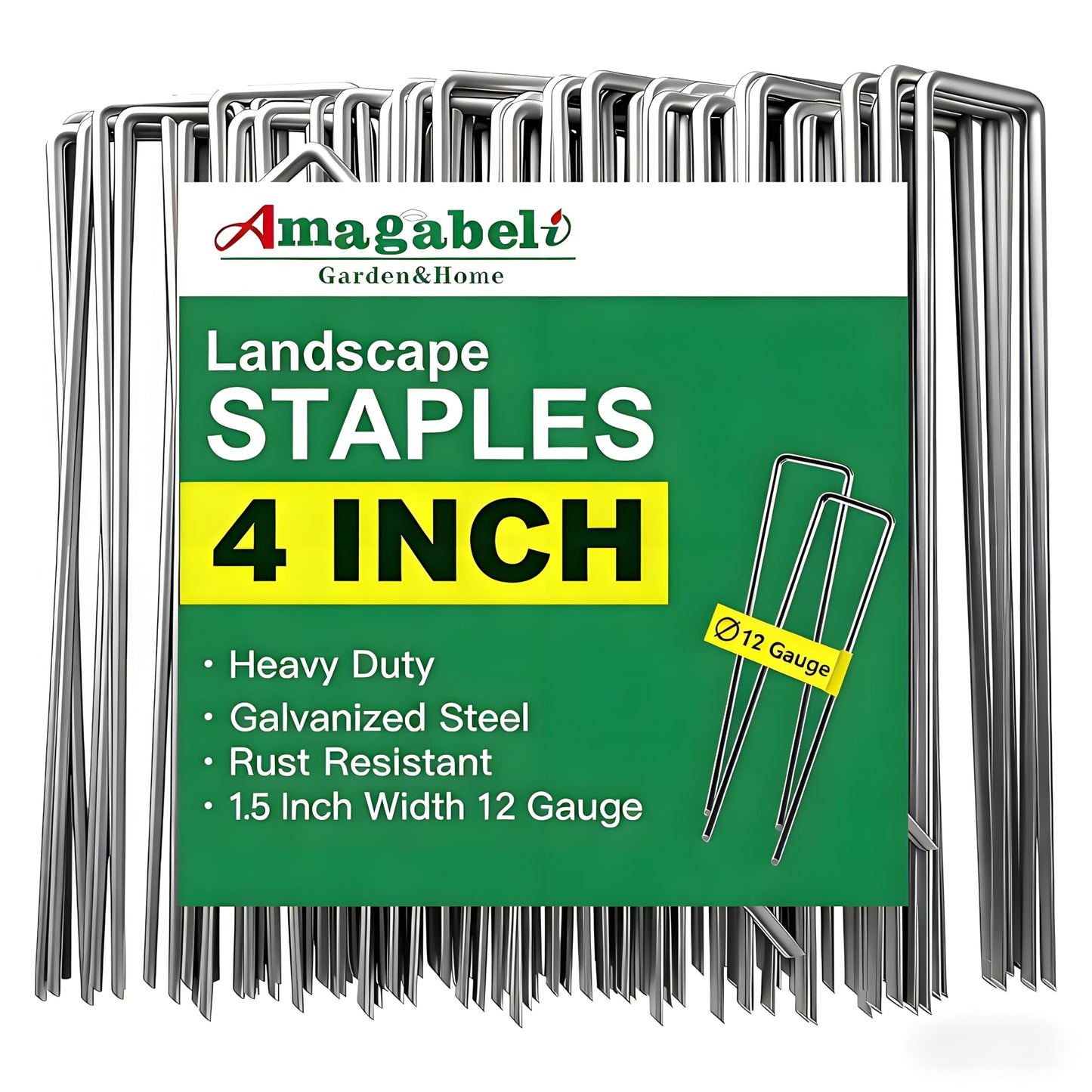 AMAGABELI GARDEN & HOME 4 Inch 200 Pack Galvanized Landscape Staples 12 Gauge Anti-Rust Heavy Duty Garden Staples Plant Cover Stakes U-Shaped Sod Pins Ground Fence Stakes for Weed Barrier Fabric