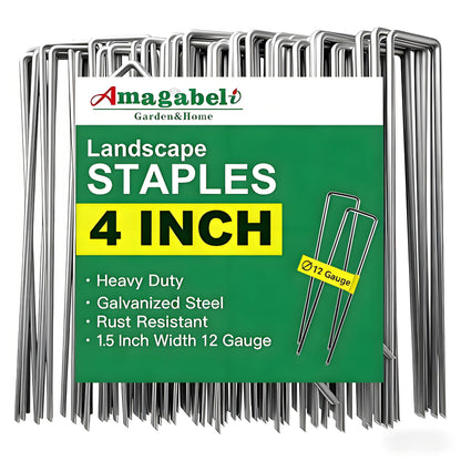 AMAGABELI GARDEN & HOME 4 Inch 200 Pack Galvanized Landscape Staples 12 Gauge Anti-Rust Heavy Duty Garden Staples Plant Cover Stakes U-Shaped Sod Pins Ground Fence Stakes for Weed Barrier Fabric