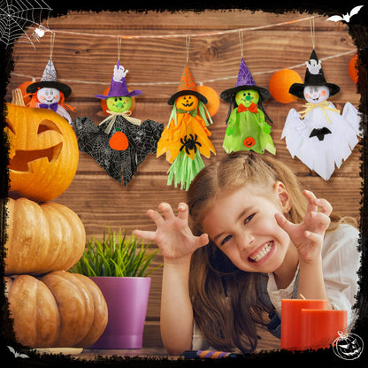 Zomiboo 9 Pack Halloween Decoration Hanging Ghost Pumpkins Decorations Tree Scary Pumpkin Witch Spider Bat Straw Windsock Pendant for Patio Lawn Garden Spooky Party