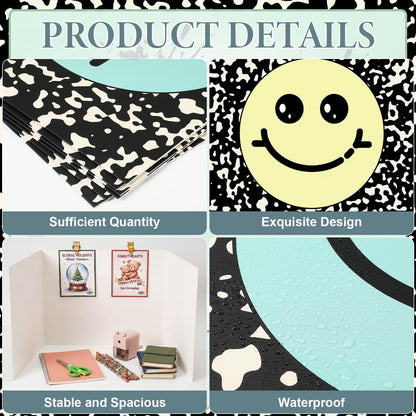 Poola Voidra 24 Pcs Composition Desk Dividers for Students Cardboard Privacy Folders Testing Privacy Classroom Boards for Desk Back to School Teacher Office Study Supplies (Pastel Smile Face)