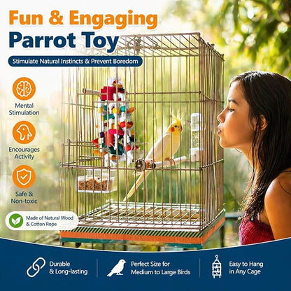 Rypet Bird Chewing Toy - Parrot Cage Bite Toys Wooden Block Bird Parrot Toys for Small and Medium Parrots and Birds