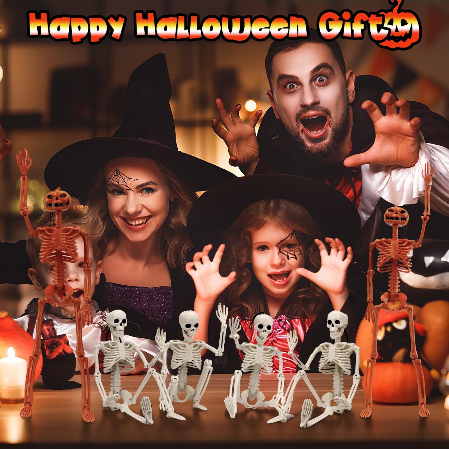 Crogift 6 PCS Skeletons for Halloween 16 Inches, Full Body Posable Hanging Skeleton with Movable Joints for Halloween Party Decor Indoor and Outdoor Spooky Scary Yard Lawn Garden Patio Haunted House
