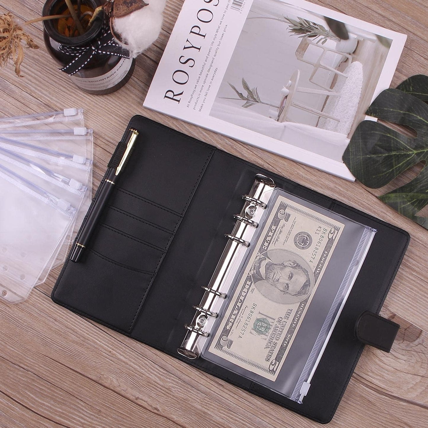 Money Saving Binder, Savings Challenges Book with for Cash Envelopes, 12pcs Zipper Envelopes A6 Budget Binder, Budget Planner for Managing Budgets and Saving Money (Black-7.4IN)