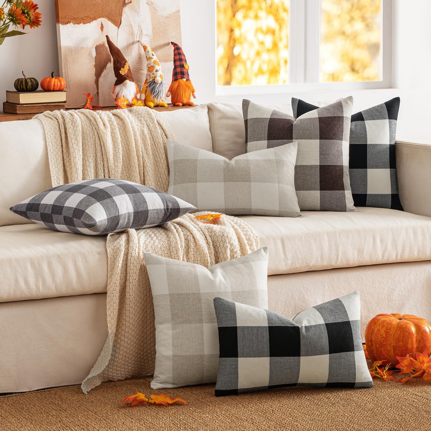 MIULEE Halloween Pack of 2 Farmhouse Buffalo Check Plaids Linen Throw Pillow Covers Soft Soild Decorative Home Decor Outdoor Cushion Case for Sofa Bedroom 18 x 18 Inch, Black and White