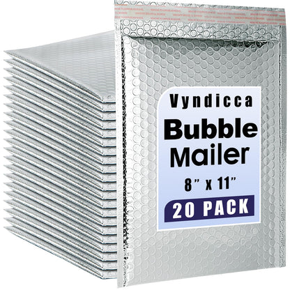 Vyndicca 20 Pack Thermal Bubble Mailer,8 x 11" Metallic Bubble Mailers,Self Seal Cool Bubble Mailers,Foil Mailing Envelopes, Waterproof Padded Envelopes,Insulated Shipping Bags for Cold Shipping