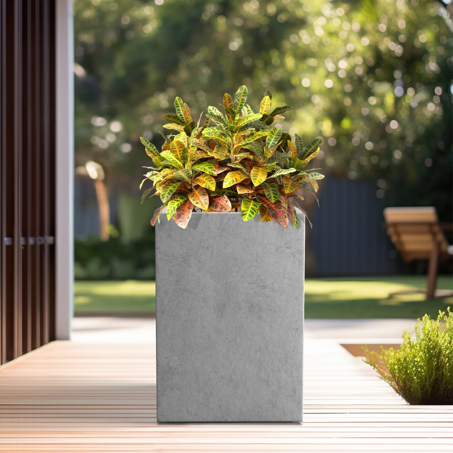 Kante 15.7" H Tall Rectangular Concrete Planters, Outdoor Indoor Lightweight Plant Pots with Drainage Hole and Rubber Plug, Modern Style for Home Garden Patio, Natural Concrete