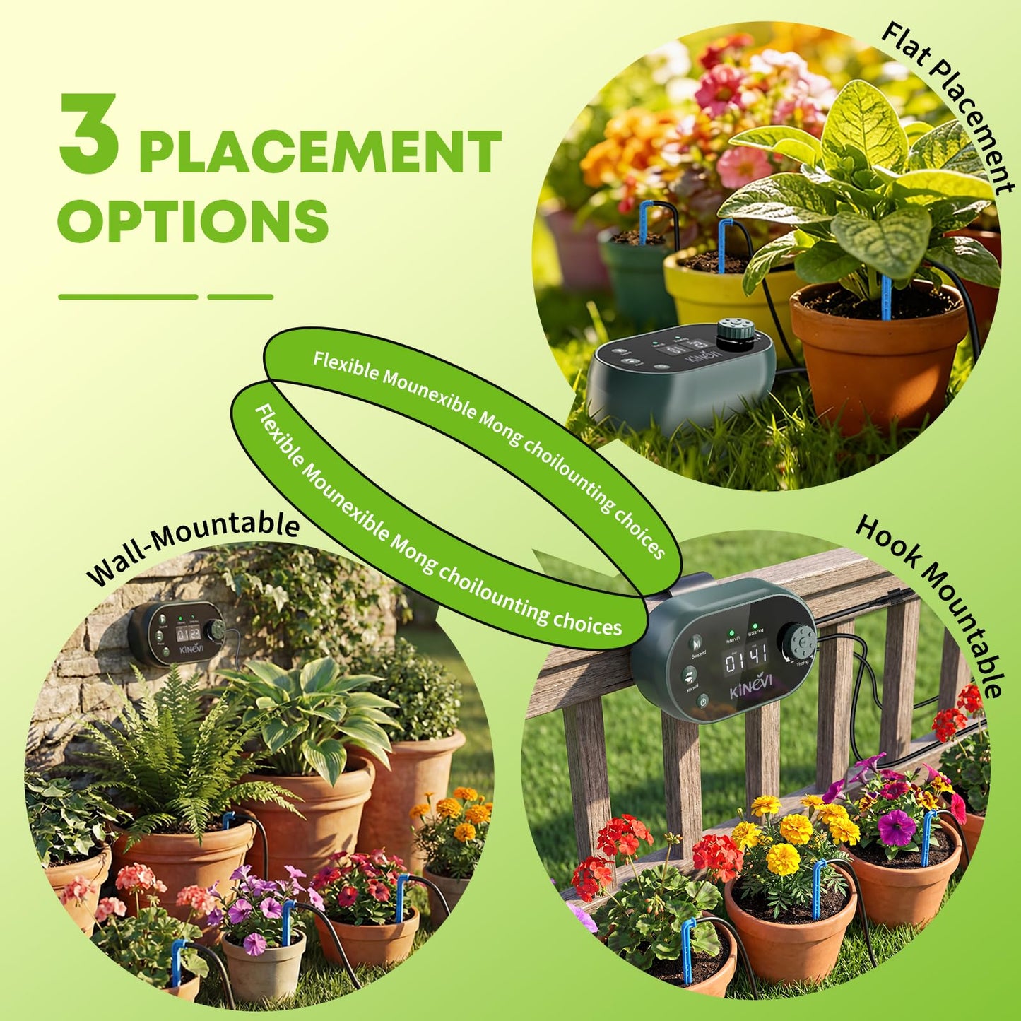 Solar Drip Irrigation System Kit, Auto Watering Kit for 15 Pots, 3W Solar Powered Auto Easy DIY Watering Device,22 Timing Modes with with Anti-Siphoning Device & Buckets and Flower Pots