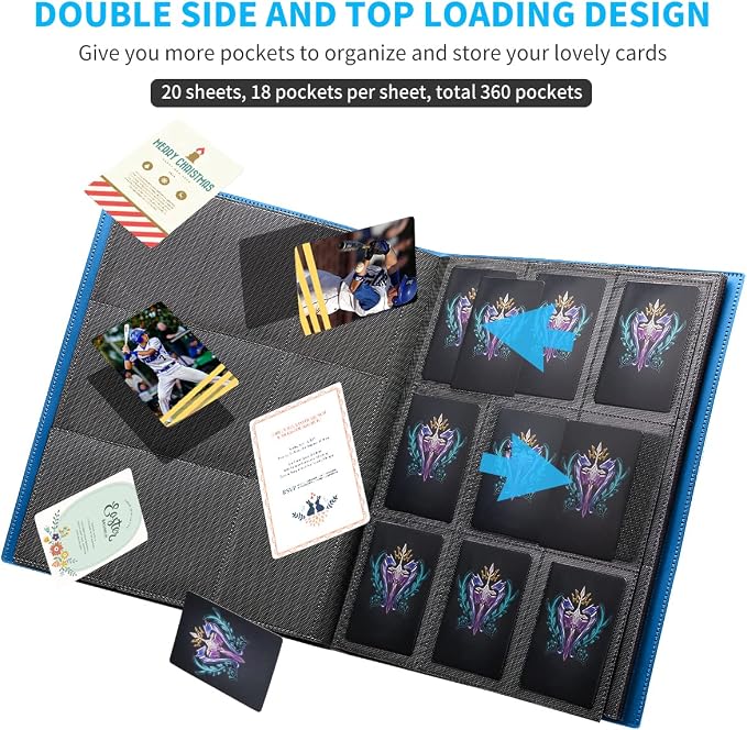 Card Binder, Upgraded 9 Pockets Trading Card Collection Binder for Cards, 360 Card Book Holder Album for Yugioh, MTG, TCG, Magic, Sports Cards - Blue