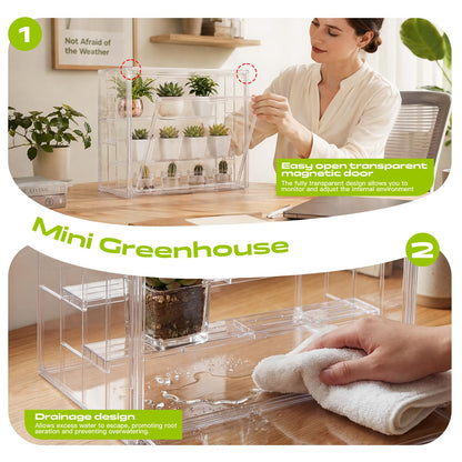 Clear Mini Greenhouse Indoor, Tabletop Portable Greenhouse with Magnetic Door Small Acrylic Plant Green House for Seed Starting, Plant Grow Warmer,and Home Gardening Display